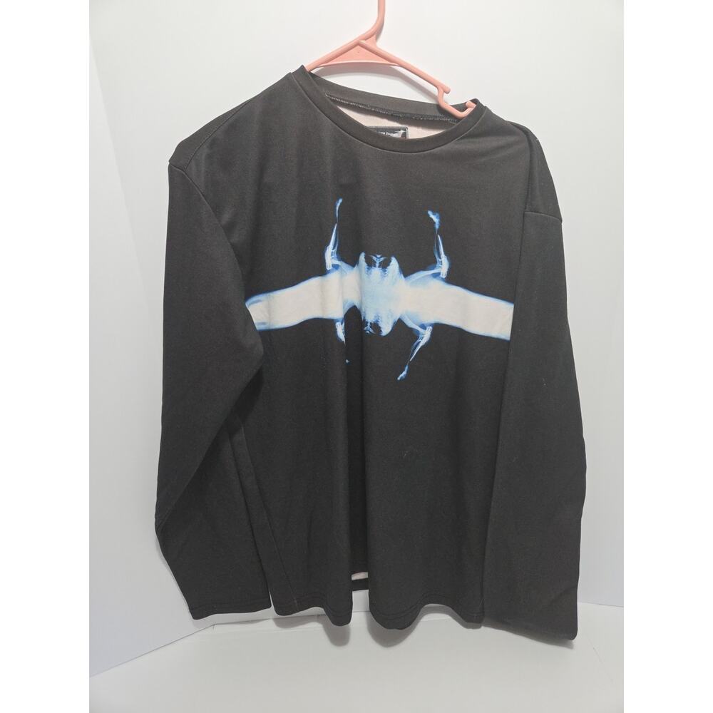 Vintage BC Ethic Mens 2XL Black Long Sleeve Shirt Y2K Abstract Blue Graphic